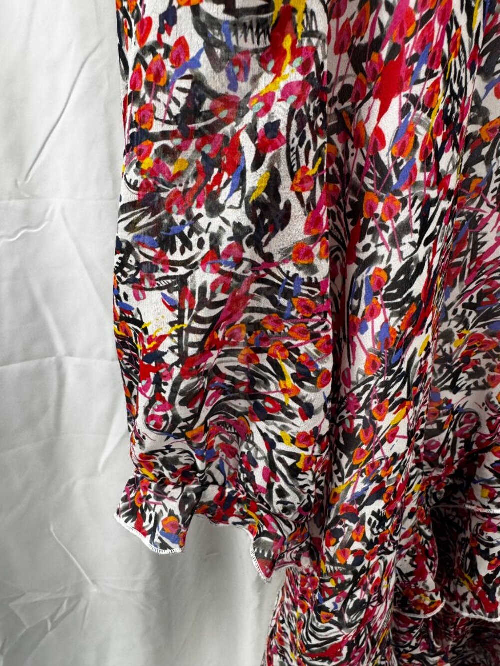 SALONI Tilly Silk Ruffled Mini Dress Pink White Floral 100% Silk Sz 8 - Picture 5 of 16